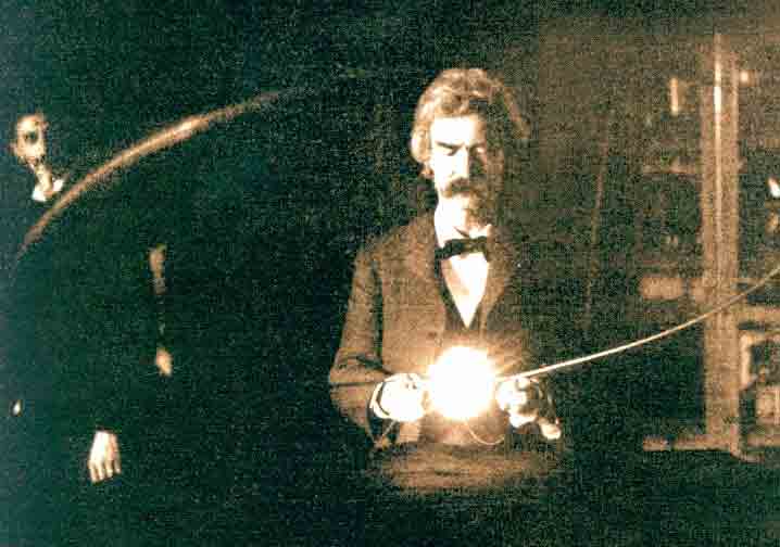 Mark Twain in Tesla's laboratory