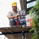 Construction worker holds up a sign in solidarity 